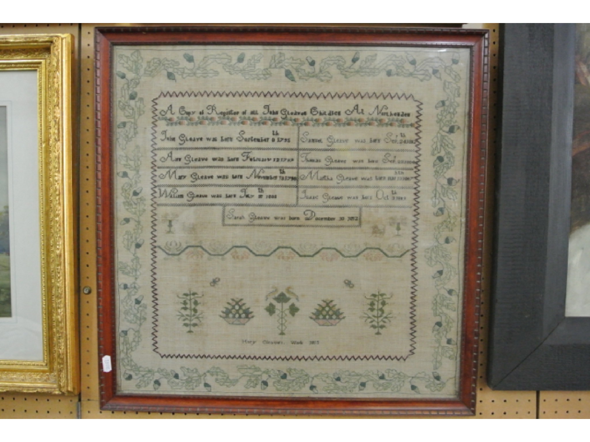 Appraisal: An early th century needlework sampler by Mary Gleaves dated