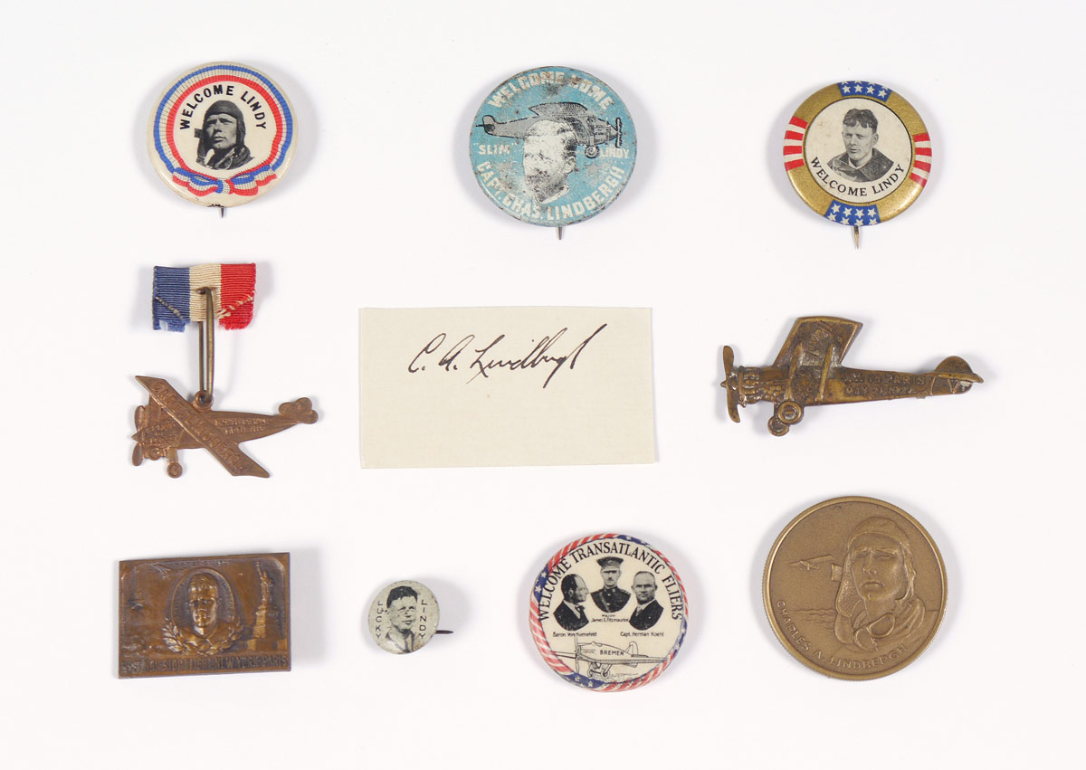 Appraisal: CHARLES LINDBERGH AUTOGRAPH PINS pieces to include Clip signature Bastain