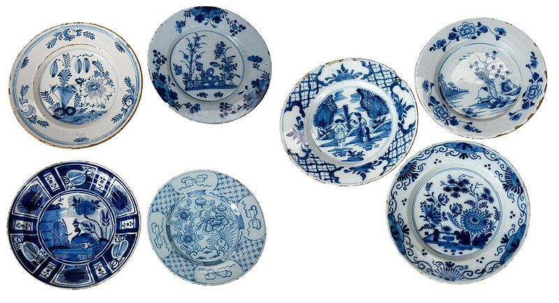 Appraisal: Seven Blue and White Decorated Delftware Plates English Dutch th