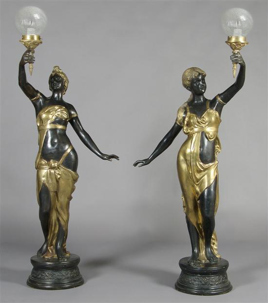 Appraisal: A Pair of Figural Cast Metal Torcheres Height inches