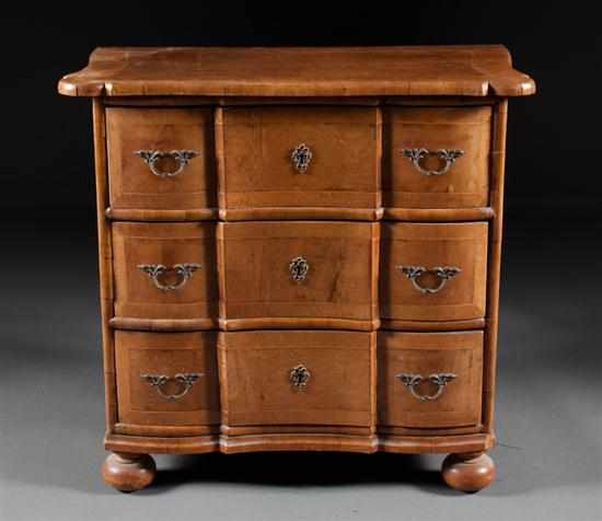 Appraisal: Continental baroque style walnut diminutive chest of drawers Dutch or