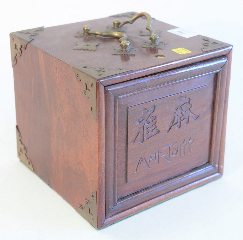 Appraisal: Chinese Bone Mahjong Set in wooden locking box with brass