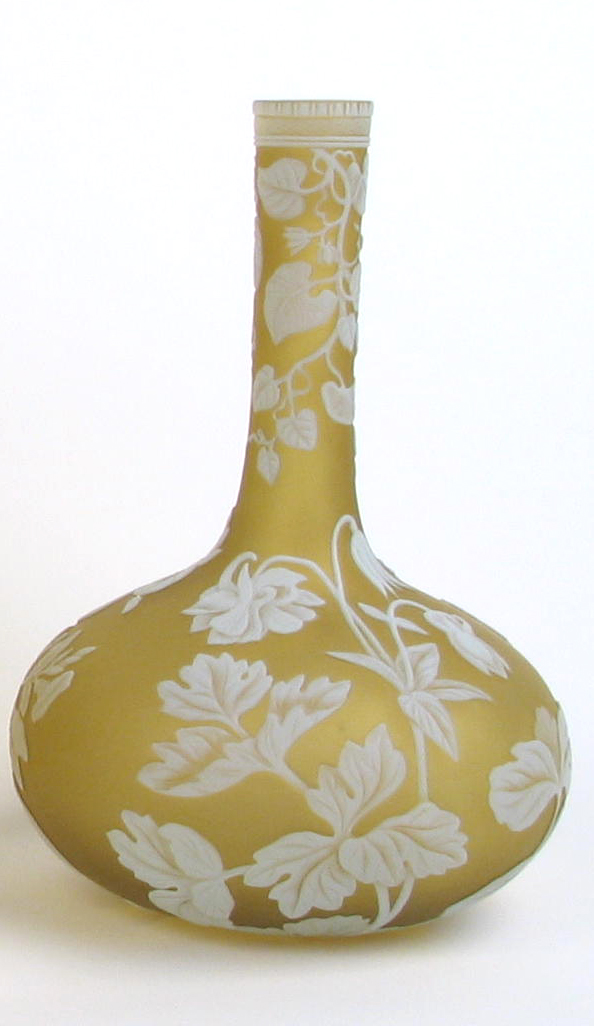 Appraisal: THOMAS WEBB SONS CAMEO GLASS STICK VASE The golden yellow