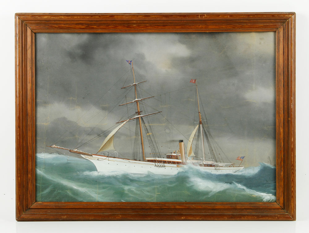 Appraisal: - Steam Yacht in Rolling Seas W C Painting of