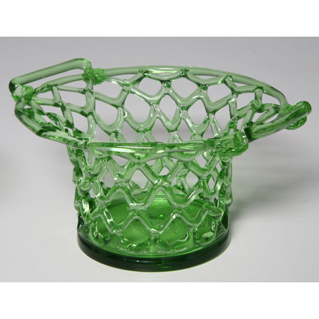 Appraisal: Steuben basket double handled shape in green glass unmarked w