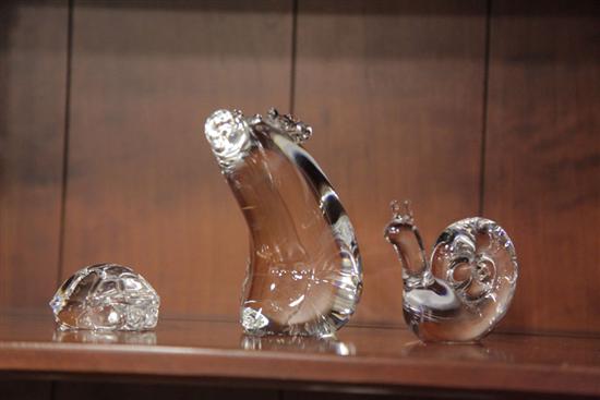 Appraisal: THREE STEUBEN CRYSTAL ANIMALS A turtle '' w Snail ''