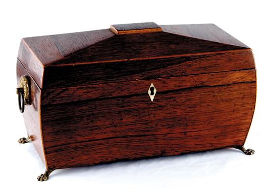 Appraisal: English rosewood tea caddy first quarter th century coffin-form with