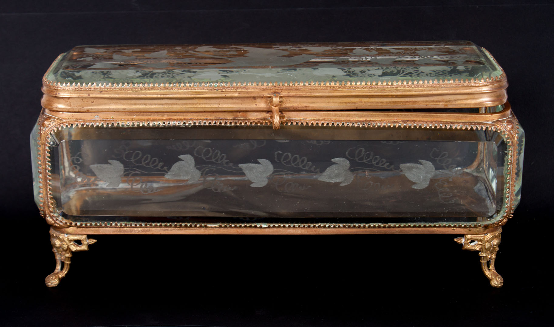 Appraisal: Continental gilt-metal-mounted glass dresser box probably French early th century