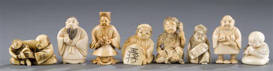 Appraisal: Group of tinted and carved ivory bone netsukes th century