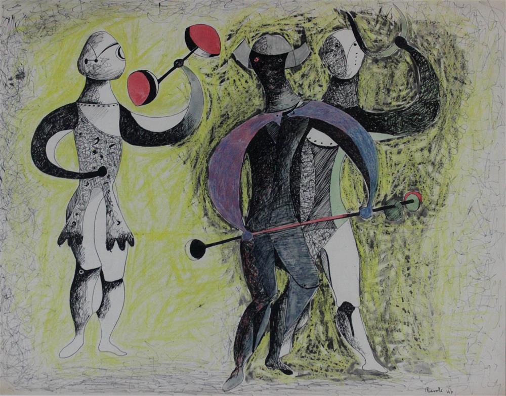 Appraisal: FELIZ EMMANUELE RUVOLO PUERTO RICAN - THREE FIGURES Watercolor and