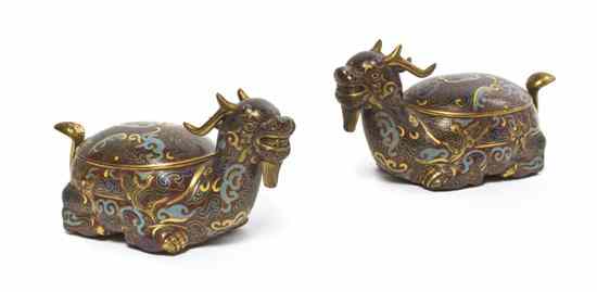 Appraisal: A Pair of Chinese Cloisonne Beast Form Boxes the horned