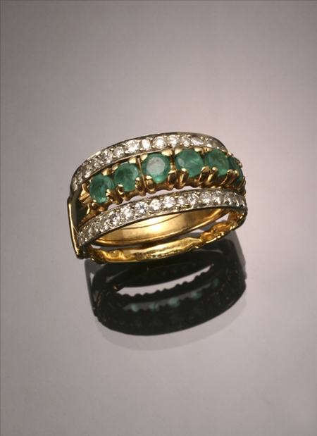 Appraisal: -Karat Yellow and White-Gold Emerald and Diamond Dinner Ring Having