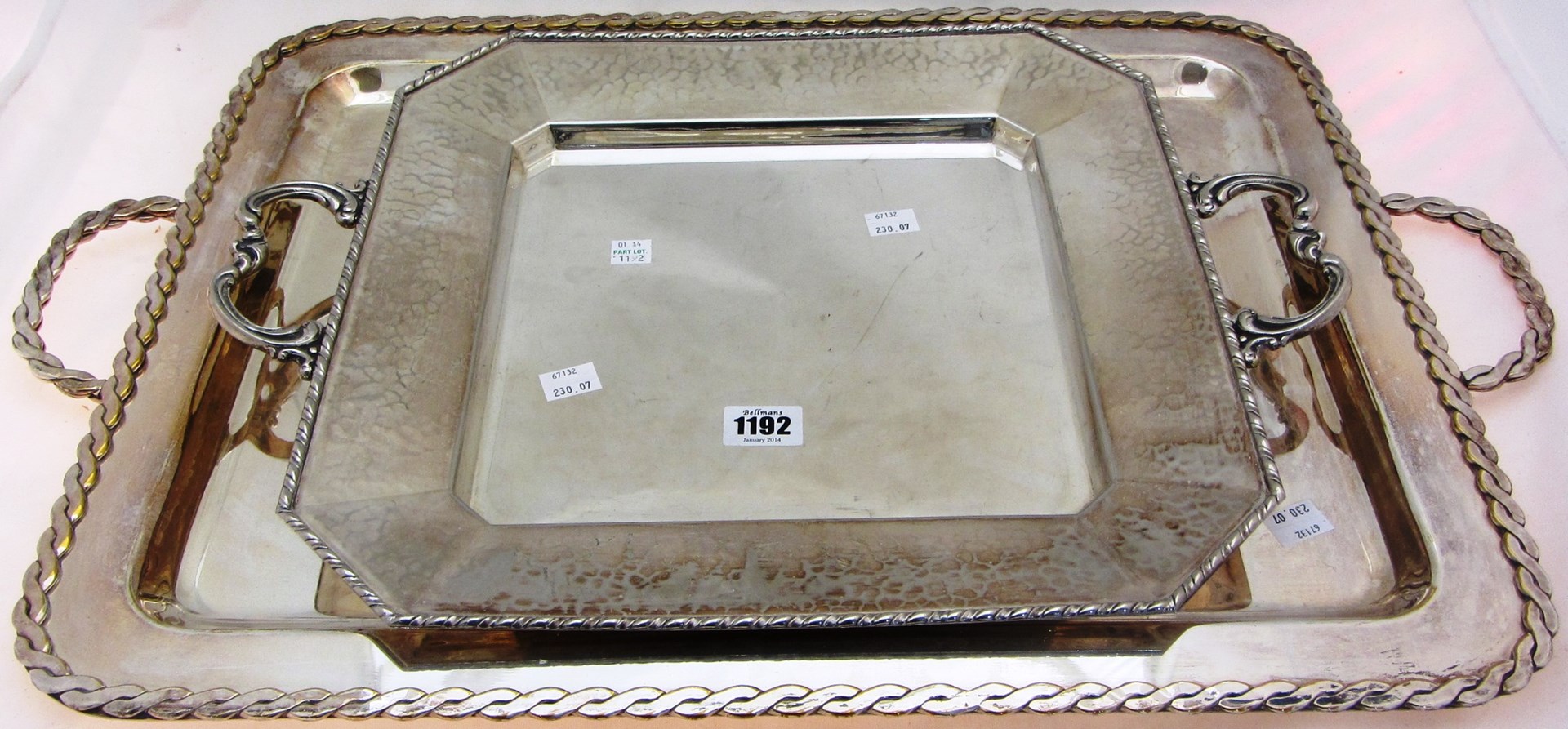 Appraisal: A plated rectangular twin handled tray decorated with a raised