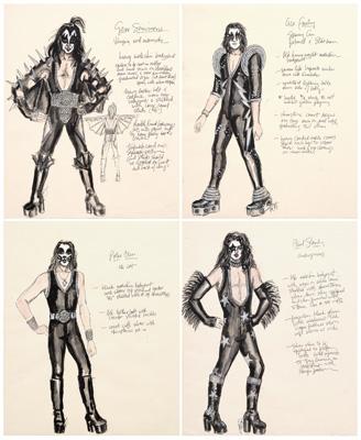 Appraisal: Four LeGaspi KISS costume designs Destroyer tour original costume sketches