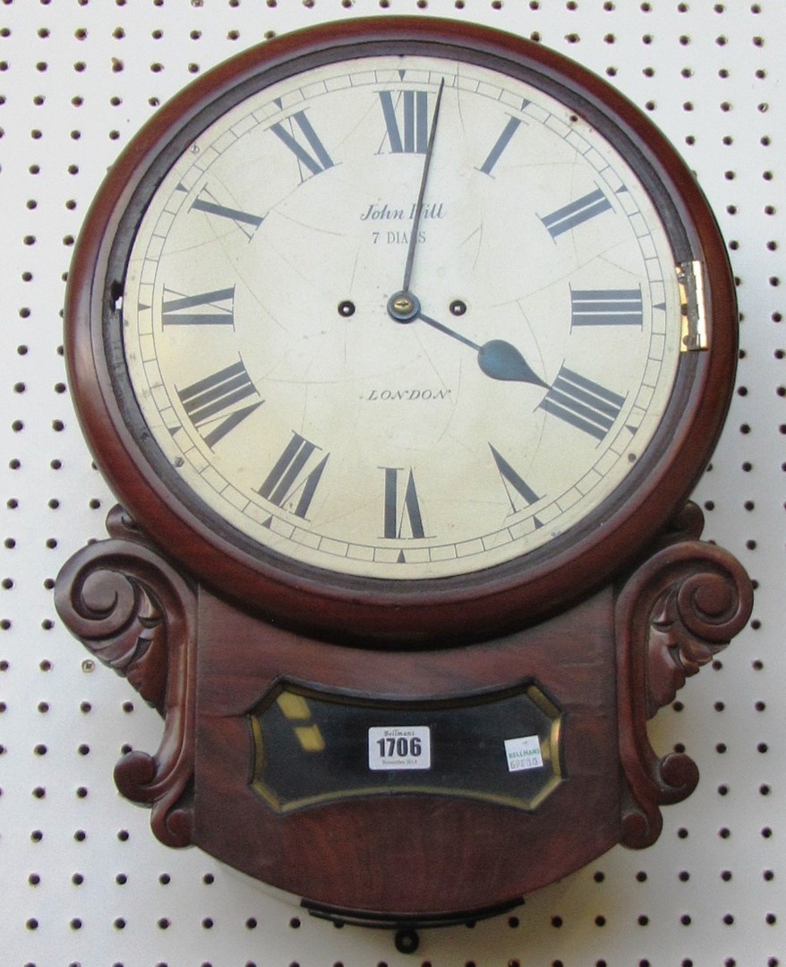 Appraisal: A mahogany cased drop dial wall clock early th century