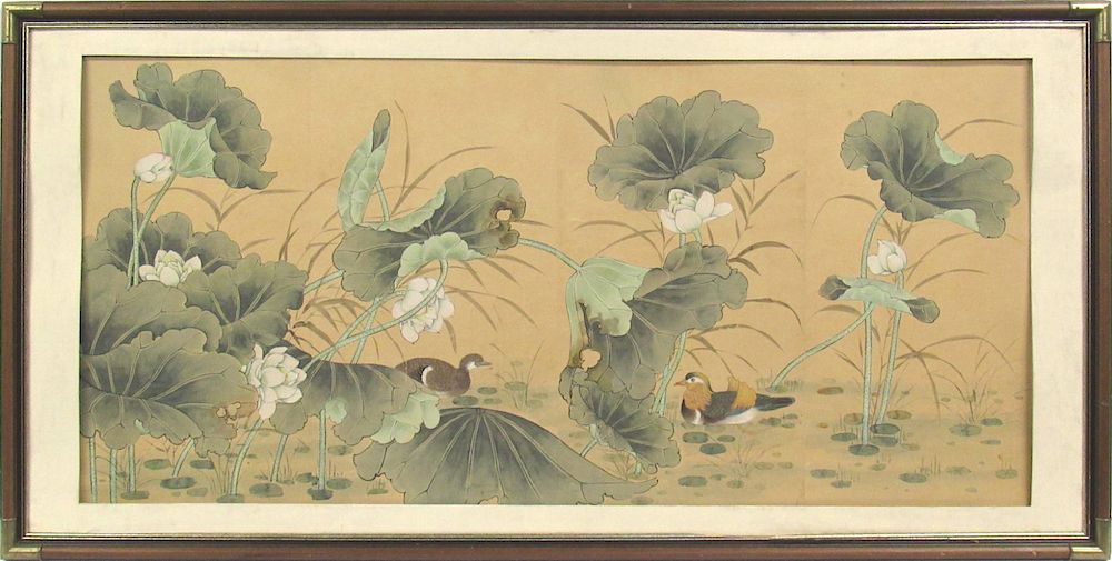 Appraisal: Chinese Painting of Mallards Among Lotuses A pair of mallards