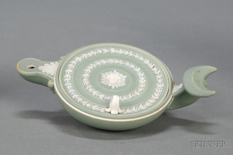 Appraisal: Wedgwood Green Jasper Dip Oil Lamp and Cover England th