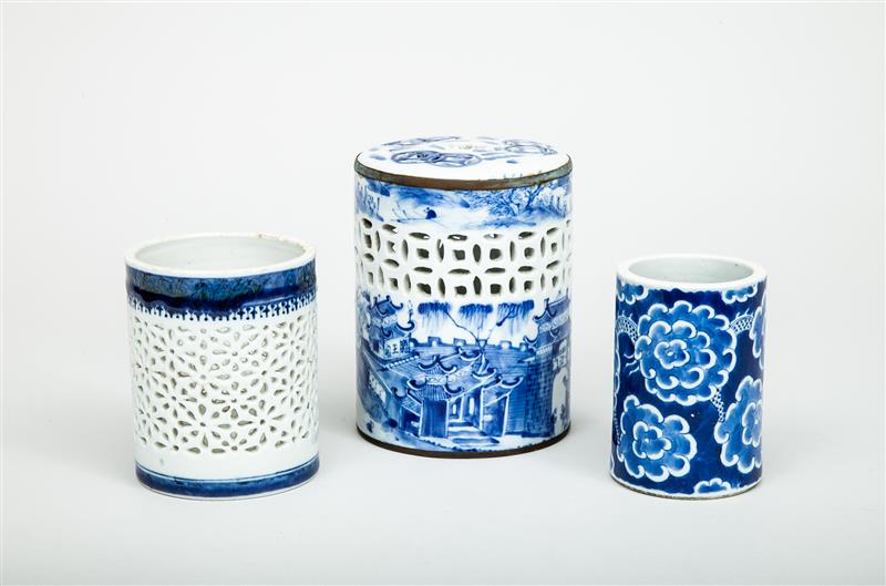 Appraisal: Two Modern Chinese Blue and White Porcelain Pierced Candle Shades