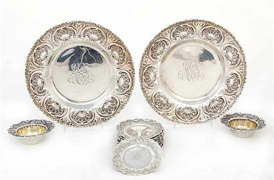 Appraisal: Whiting sterling condiment set and plates New York circa comprising