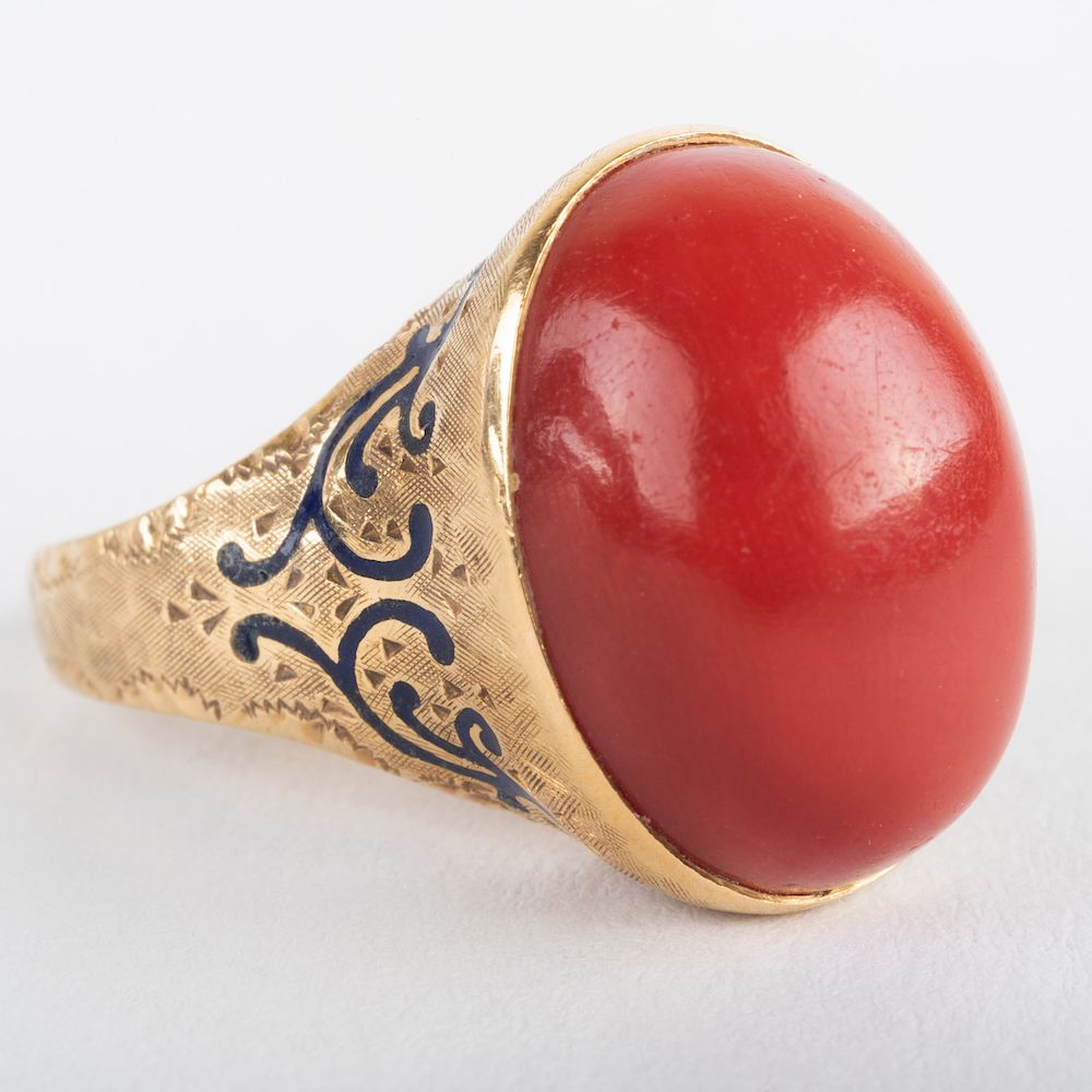 Appraisal: Italian k Gold and Ox Blood Coral Ring Italian k