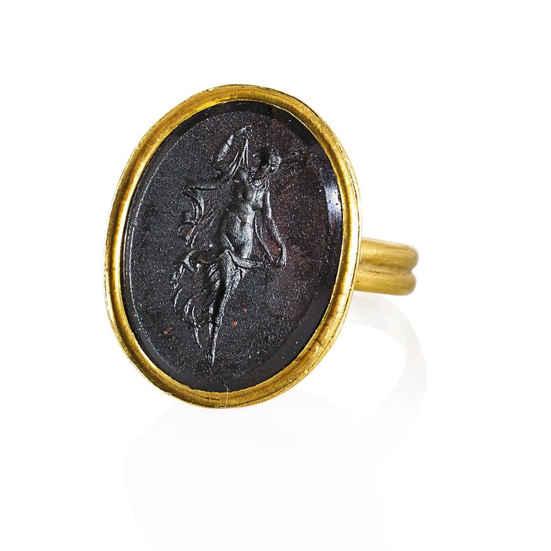 Appraisal: GLASS INTAGLIO AND GOLD SIGNET RING Condition Report