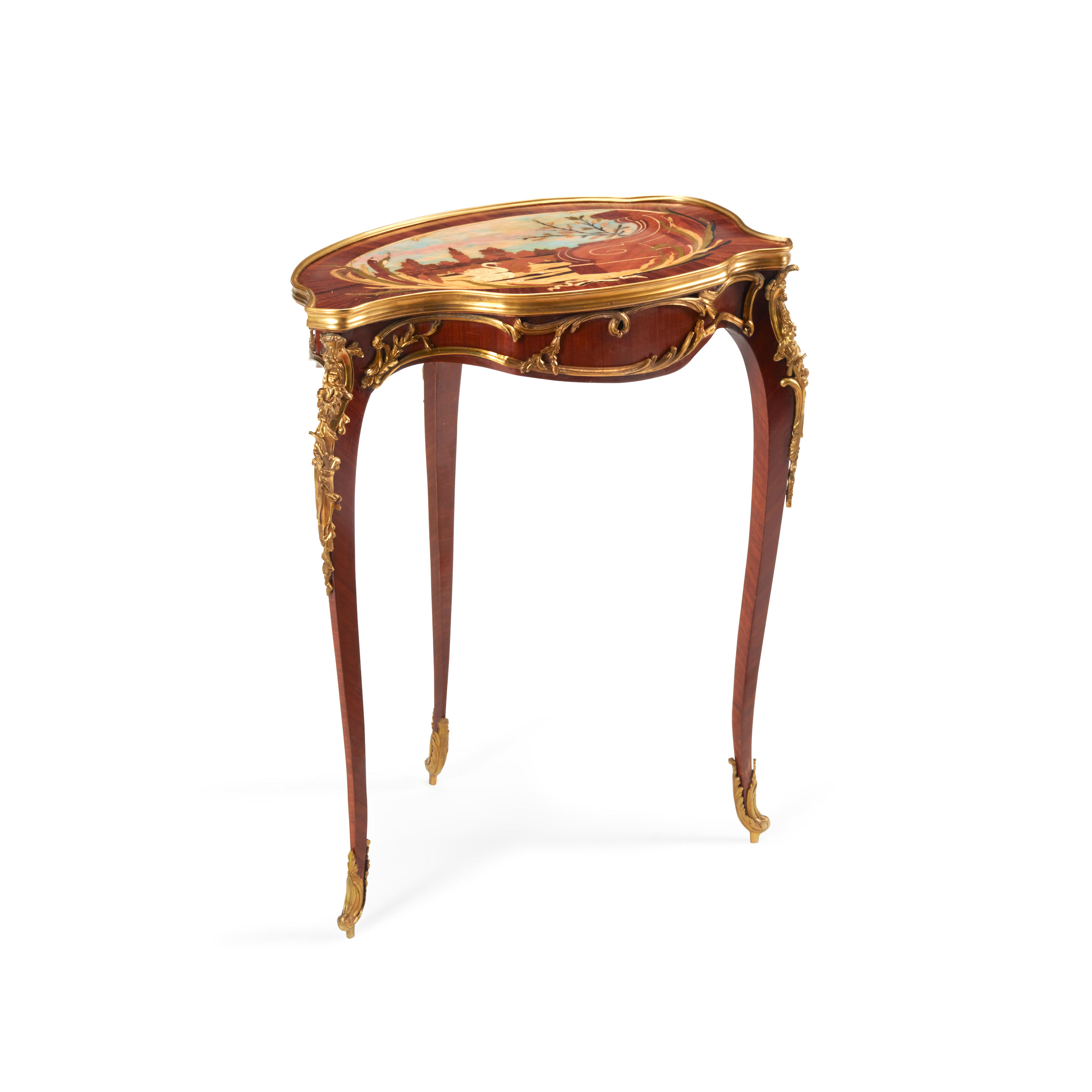 Appraisal: A LOUIS XV STYLE GILTWOOD MOUNTED AND INLAID TABLE height