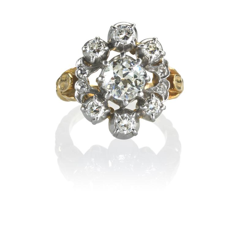 Appraisal: FRENCH DIAMOND PLATINUM AND K GOLD CLUSTER RING Condition Report