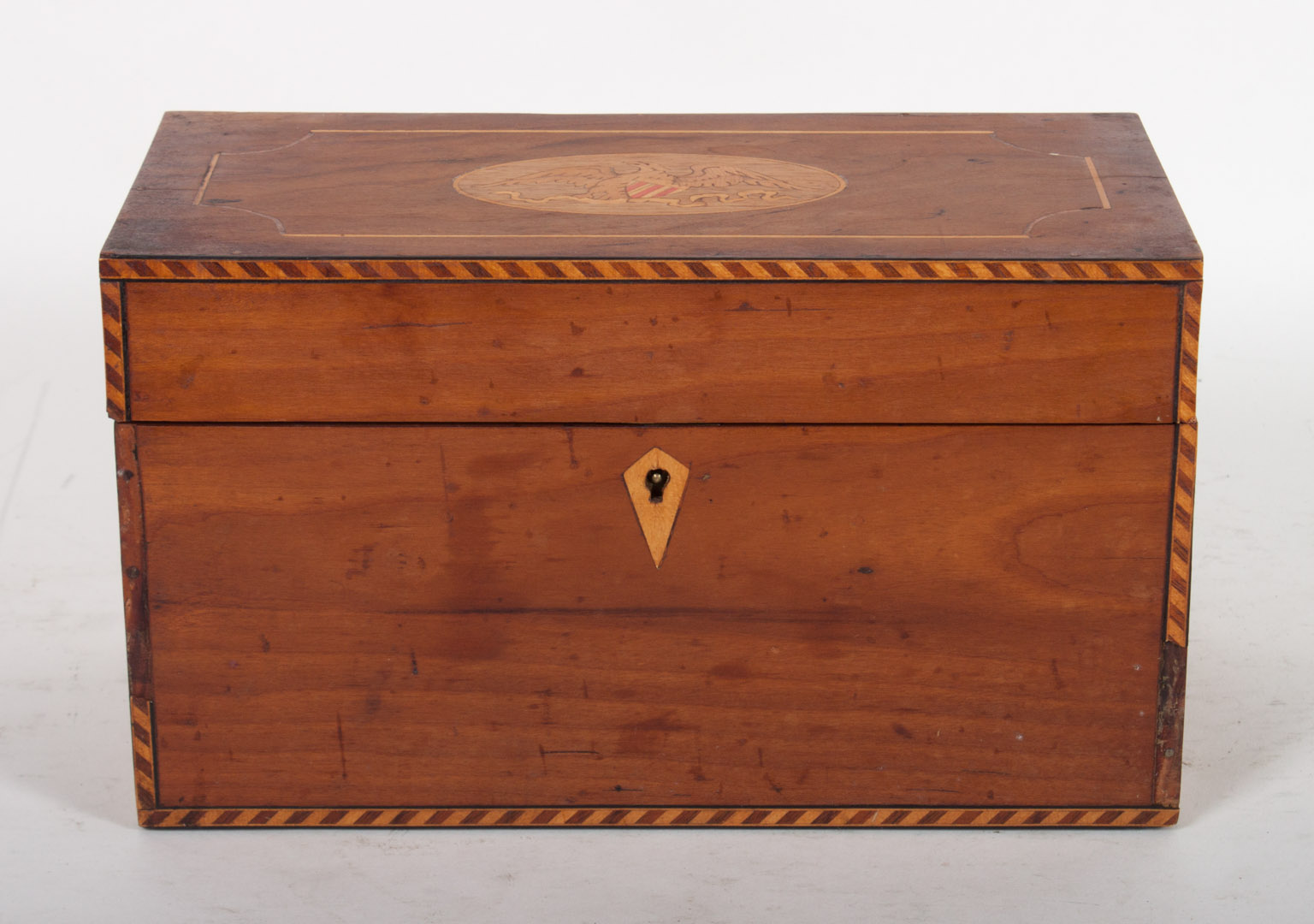 Appraisal: Centennial inlaid mahogany tea caddy circa eagle and string inlay