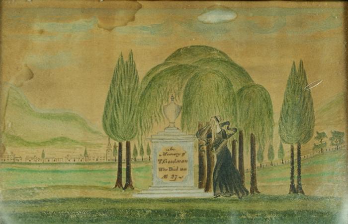 Appraisal: Mourning folk art watercolor inscribed In Memory of T Goodman