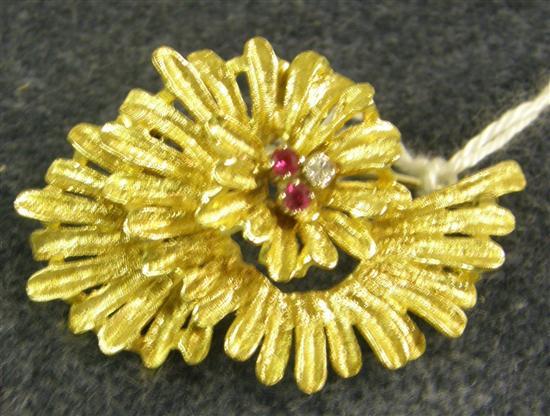 Appraisal: A DIAMOND AND RUBY SET YELLOW METAL FOLIATE BROOCH