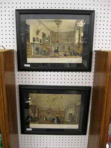 Appraisal: Pair of English Handcolored Engravings ''Drawing Room Dorfield Cheshire'' and