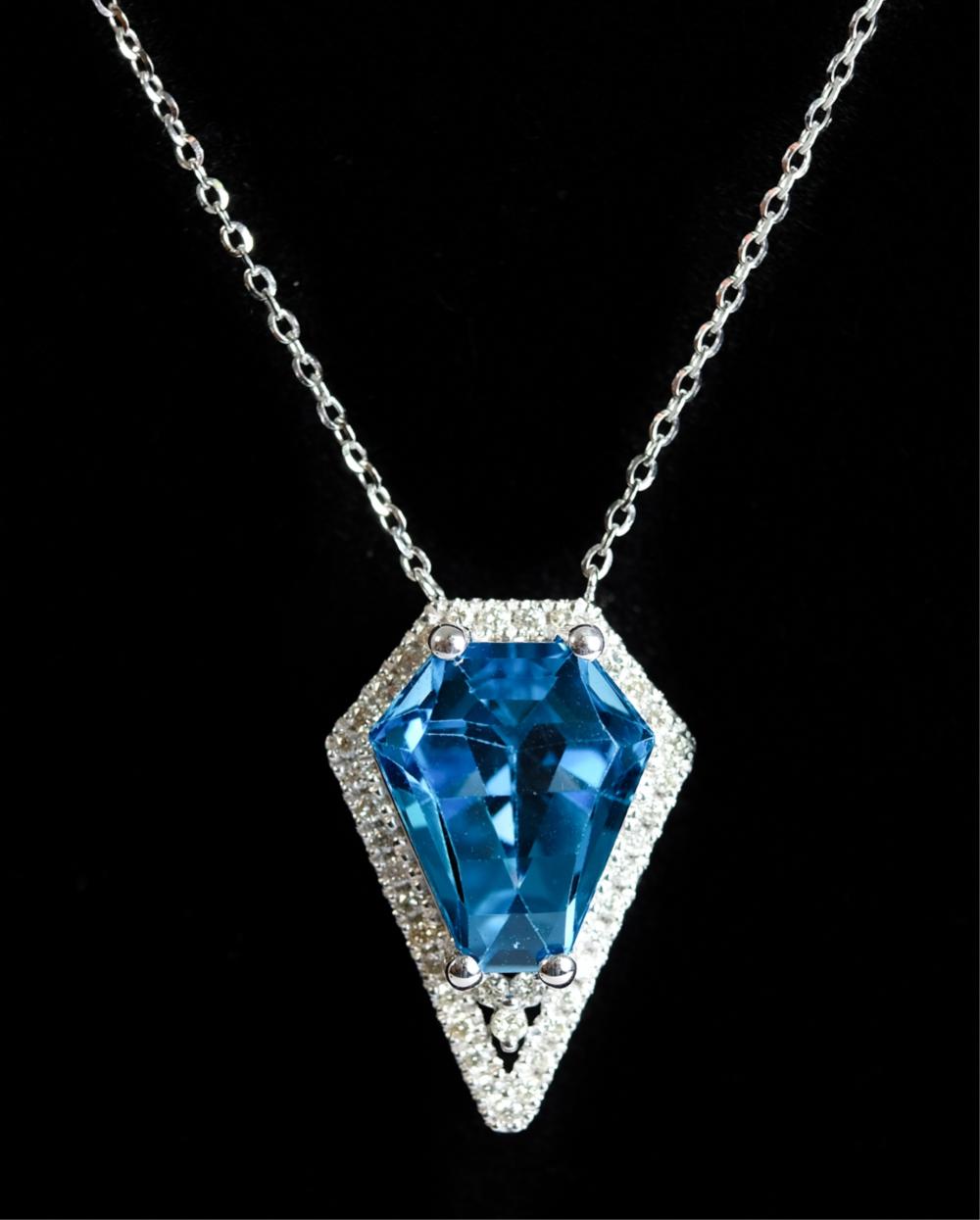 Appraisal: K WG DIAMOND BLUE TOPAZ PENDANT NECKLACE K white gold