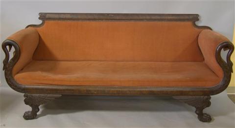 Appraisal: AMERICAN CLASSICAL MAHOGANY SWAN'S NECK SOFA WITH WINGED PAW FEET