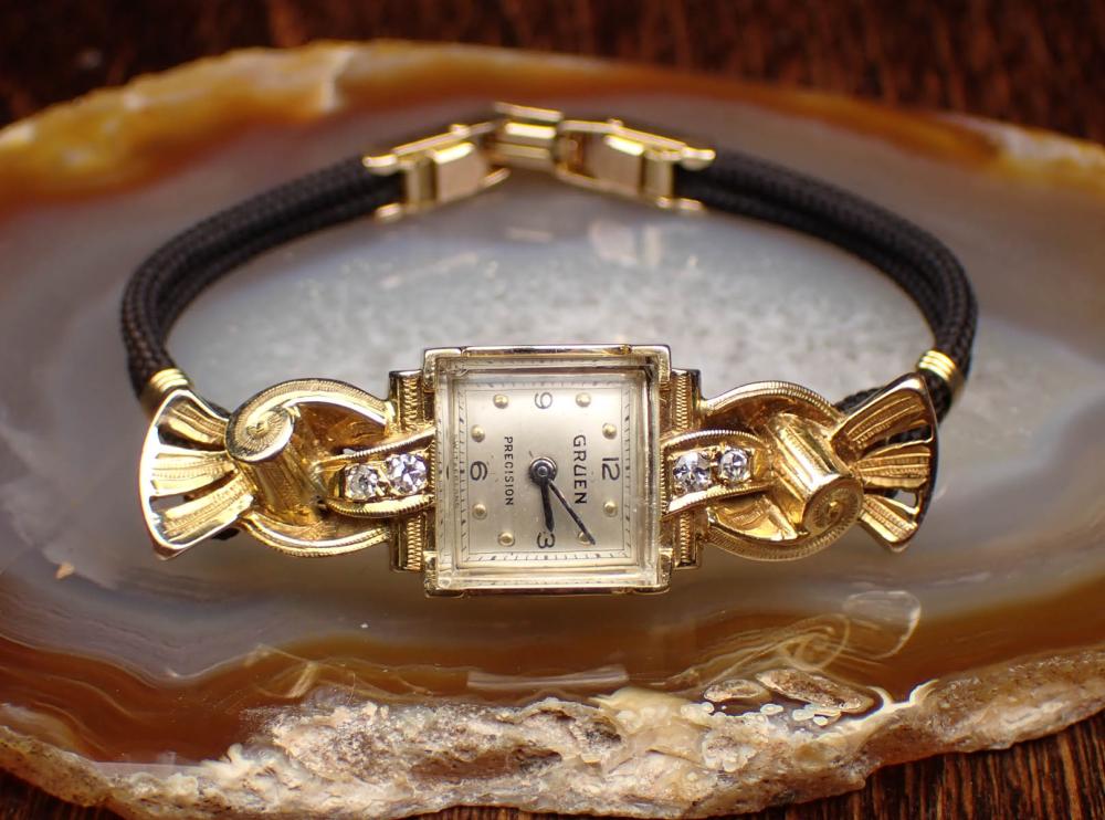 Appraisal: LADY'S VINTAGE DIAMOND AND FOURTEEN KARAT GOLD WRISTWATCH Precision model