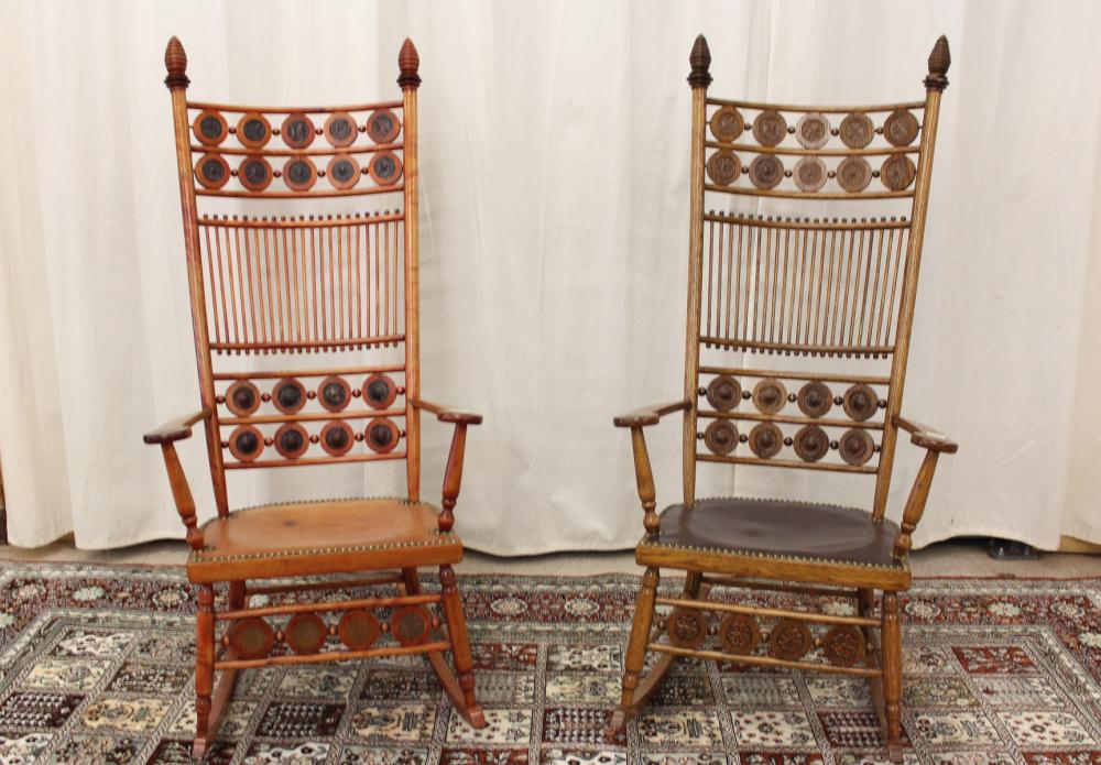 Appraisal: TWO SIMILAR ANTIQUE ROCKING CHAIRS medallion and stick design in