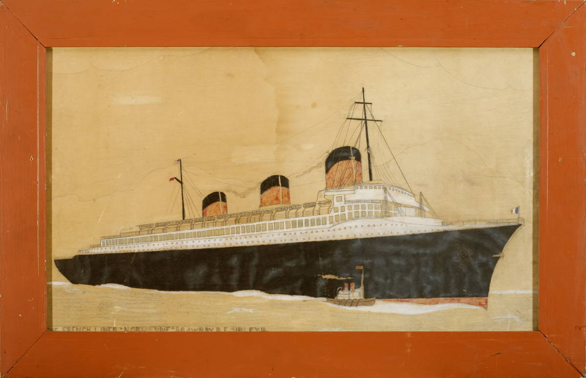 Appraisal: THE FRENCH LINER quot NORMANDIE quot Mixed media on paper