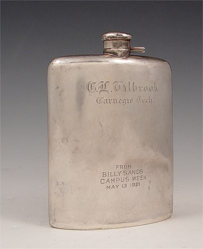 Appraisal: HAND WROUGHT STERLING PRESENTED FLASK Hallmarked with unidentified Arts Crafts