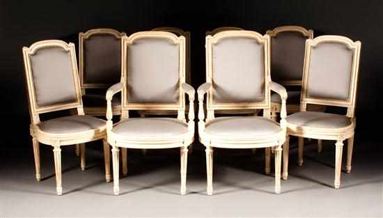 Appraisal: Set of eight Louis XVI style painted wood upholstered dining