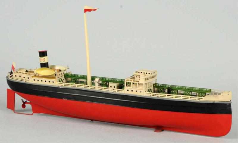 Appraisal: Tin Fleischman Esso Tanker Ship Clockwork Toy German Includes mast