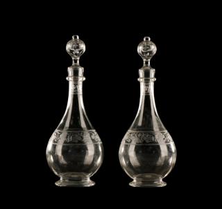 Appraisal: Pair of Baccarat Crystal Etched Decanters Baccarat French founded -