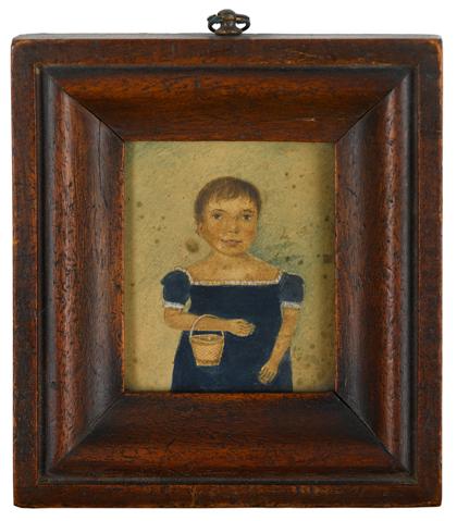 Appraisal: American School th centuryminiature portrait of a little girl with