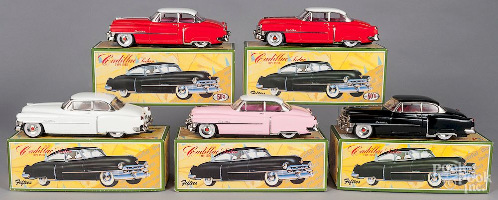 Appraisal: Five contemporary Japanese tin Cadillacs Five contemporary Japanese tin Cadillac