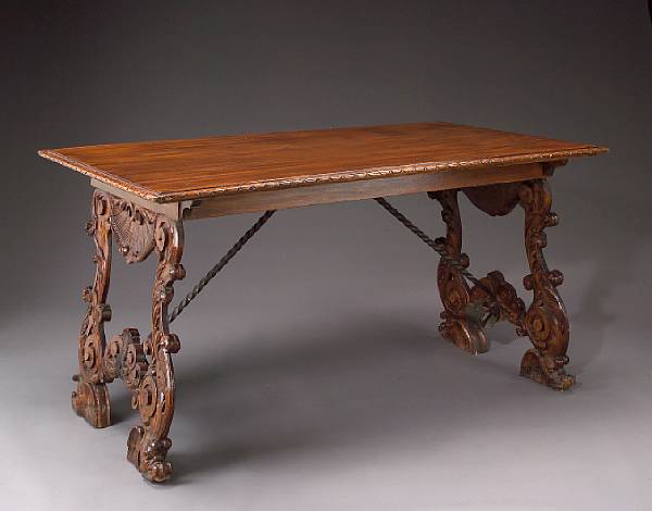 Appraisal: An Italian Baroque iron mounted walnut library table third quarter