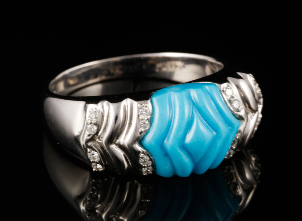 Appraisal: - K White Gold Diamond and Persian Turquoise Ring K