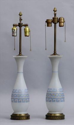 Appraisal: PAIR OF FRENCH OPALESCENT GLASS VASES MOUNTED AS LAMPS Each