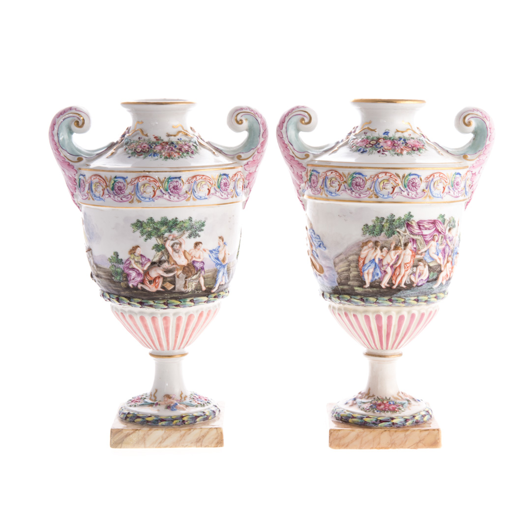 Appraisal: Pair Capodimonte porcelain classical style urns th century each with