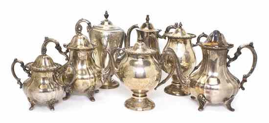 Appraisal: A Collection of Seven Silverplate Coffee and Teapots various makers