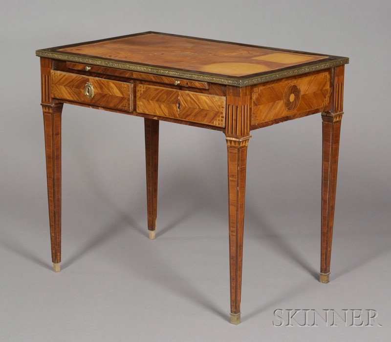 Appraisal: Louis XVI Revival Bronze-mounted and Inlaid Tulipwood Writing Table last