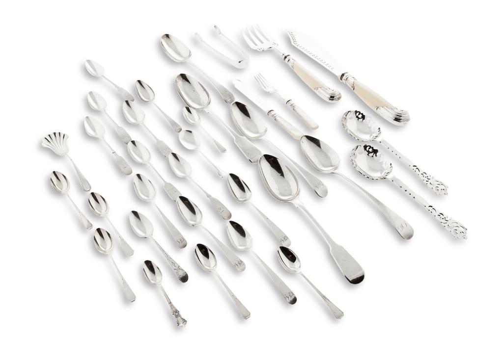 Appraisal: A collection of flatware comprising five various table spoons thirteen