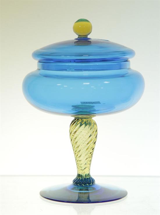 Appraisal: STEUBEN CANDY DISH Covered dish having a blue vessel and